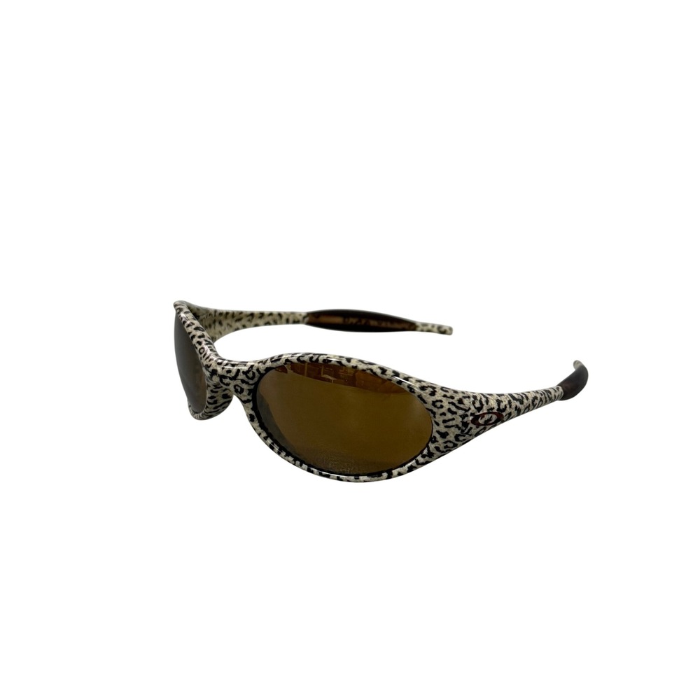 Vintage OAKLEY Eye Jacket Leopard Sunglasses White/Brown Y2K Made in the USA